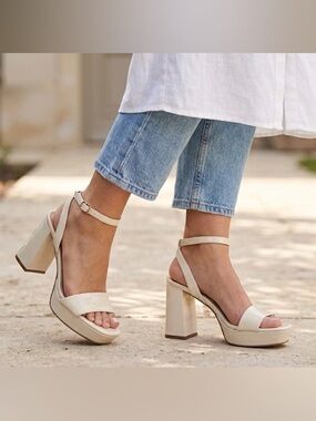 pop Cream Platform Block Heel Sandals with Ankle Strap